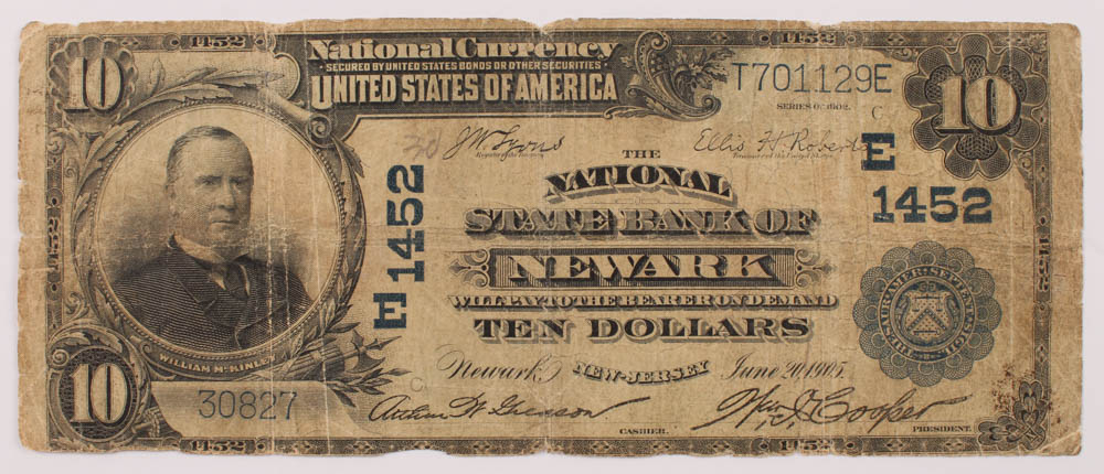 1902 $10 Ten-Dollar U.S. National Currency Large-Size Bank Note - The National State Bank of Newark, New Jersey at PristineAuction.com 1902 $10 Ten-Dollar U.S. National Currency Large-Size Bank Note - The National State Bank of Newark, New Jersey at PristineAuction.com