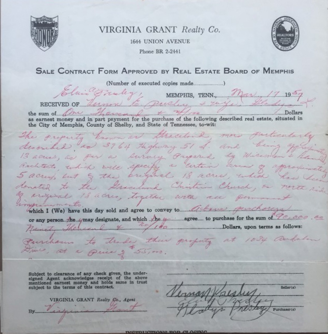 Elvis Presley Signed 30x34 Custom Framed 1957 Contract to Purchase Graceland (PSA LOA) at PristineAuction.com Elvis Presley Signed 30x34 Custom Framed 1957 Contract to Purchase Graceland (PSA LOA) at PristineAuction.com
