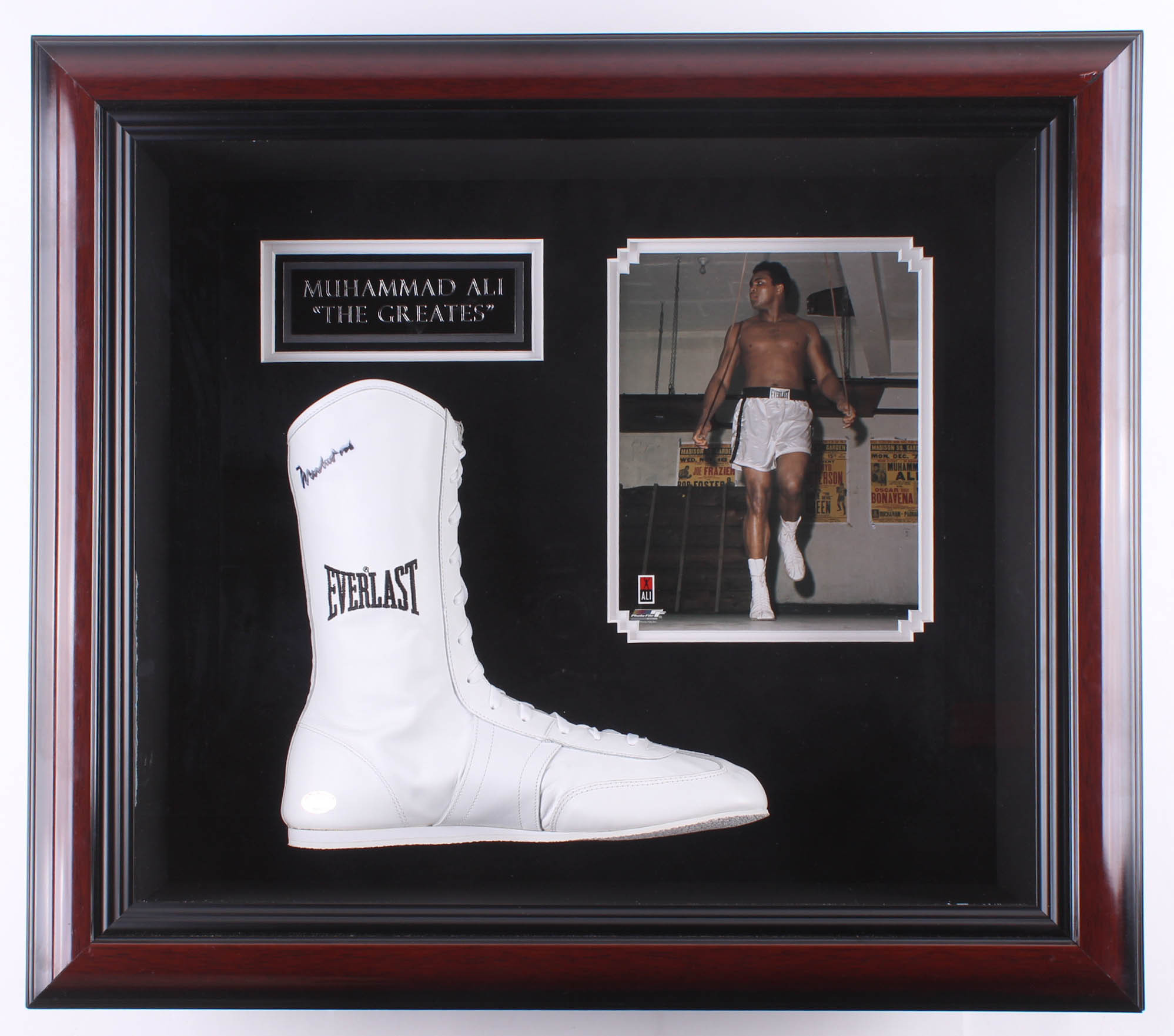 Muhammad Ali Signed 22x26x5.25 Custom Framed Everlast Boxing Shoe Shadowbox Display (PSA Hologram) at PristineAuction.com Muhammad Ali Signed 22x26x5.25 Custom Framed Everlast Boxing Shoe Shadowbox Display (PSA Hologram) at PristineAuction.com
