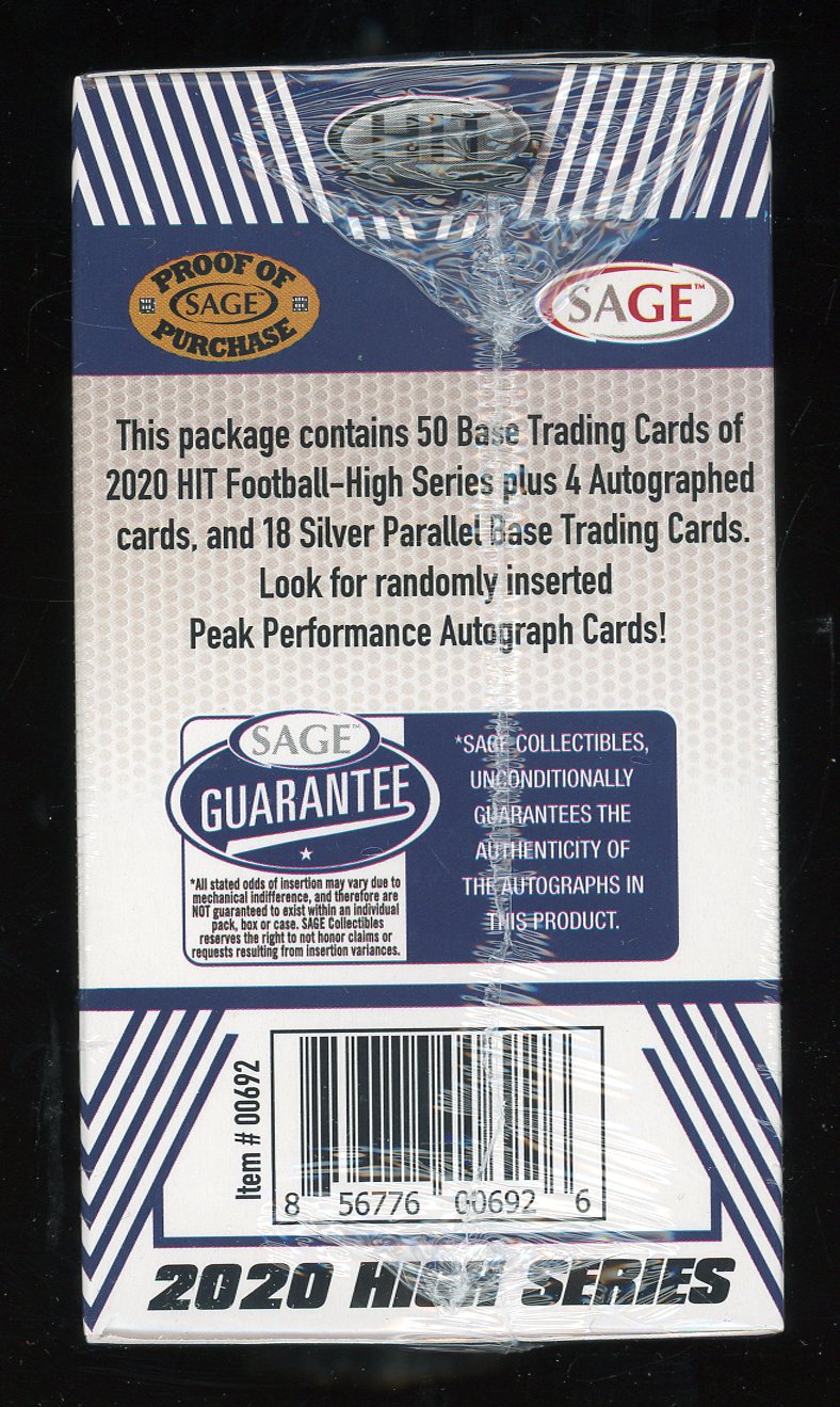 2020 Sage Hit High Series Football Blaster Box with (72) Cards at PristineAuction.com 2020 Sage Hit High Series Football Blaster Box with (72) Cards at PristineAuction.com