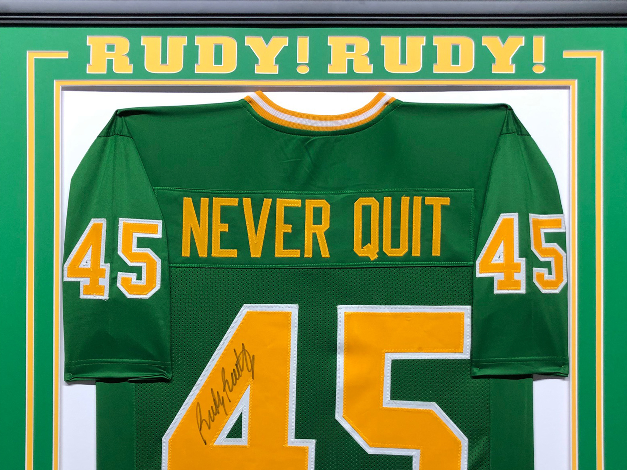 Daniel "Rudy" Ruettiger Signed 34.5x42.5 Custom Framed Jersey (JSA COA) at PristineAuction.com Daniel "Rudy" Ruettiger Signed 34.5x42.5 Custom Framed Jersey (JSA COA) at PristineAuction.com