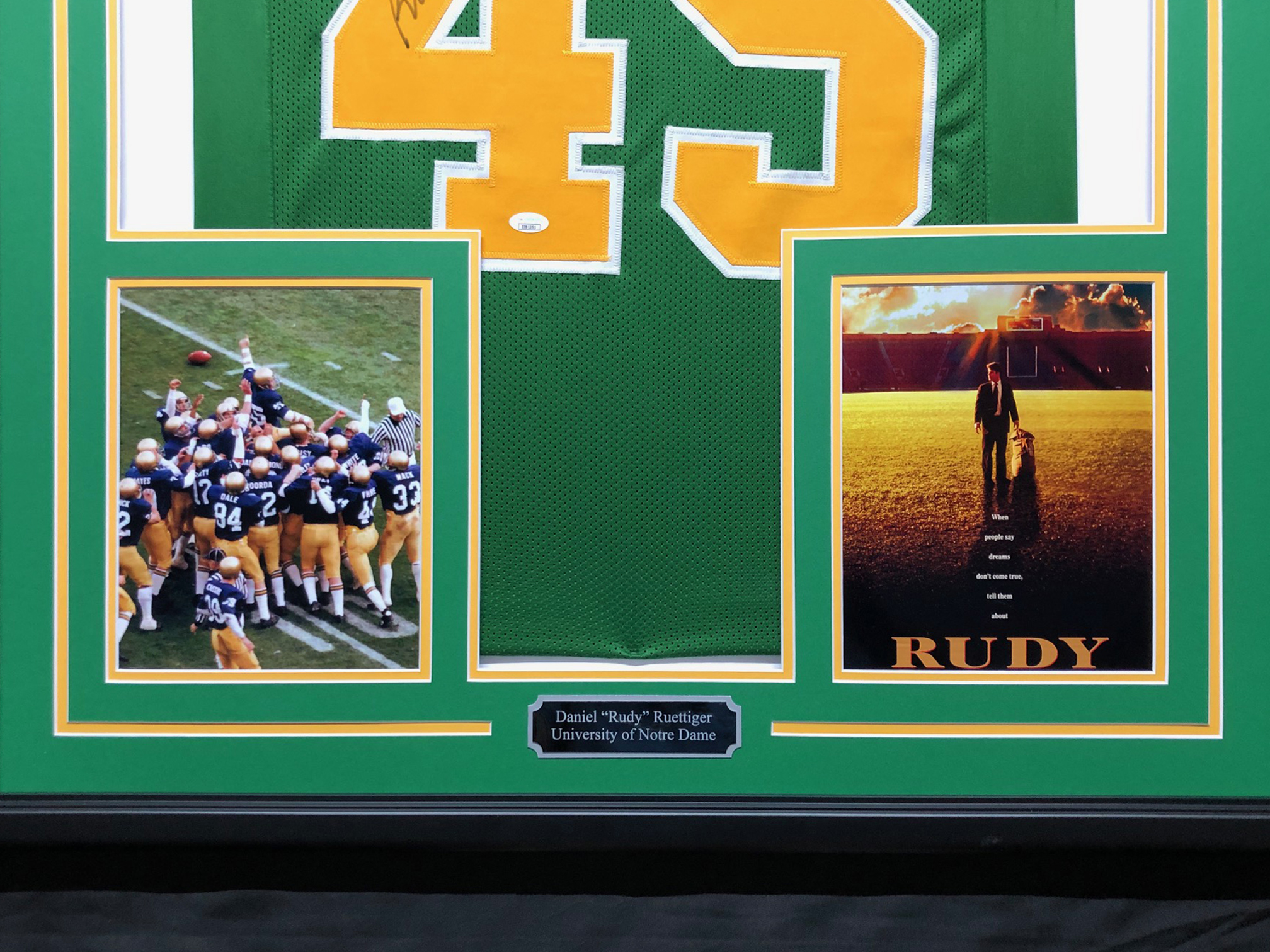 Daniel "Rudy" Ruettiger Signed 34.5x42.5 Custom Framed Jersey (JSA COA) at PristineAuction.com Daniel "Rudy" Ruettiger Signed 34.5x42.5 Custom Framed Jersey (JSA COA) at PristineAuction.com