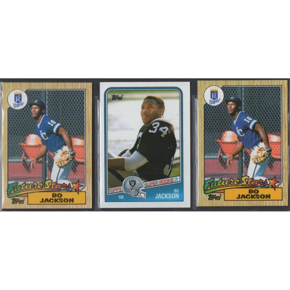 Lot of (3) Bo Jackson Trading Cards with (2) 1987 Topps Baseball #170 RC &  1989 Topps Football #327 RC | Pristine Auction