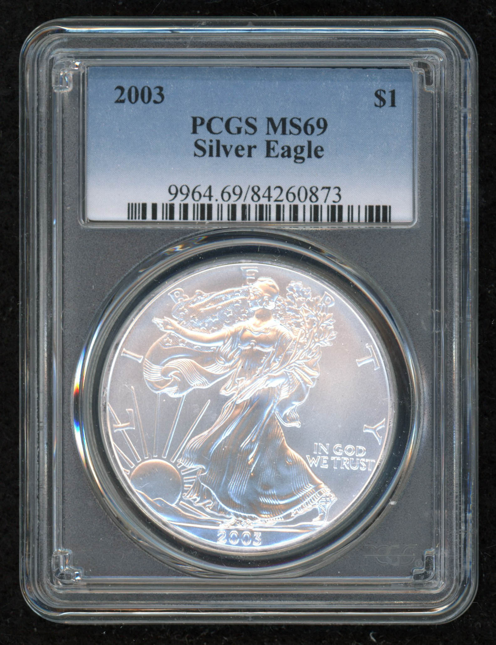 2003 American Silver Eagle $1 One Dollar Coin (PCGS MS69) at PristineAuction.com 2003 American Silver Eagle $1 One Dollar Coin (PCGS MS69) at PristineAuction.com