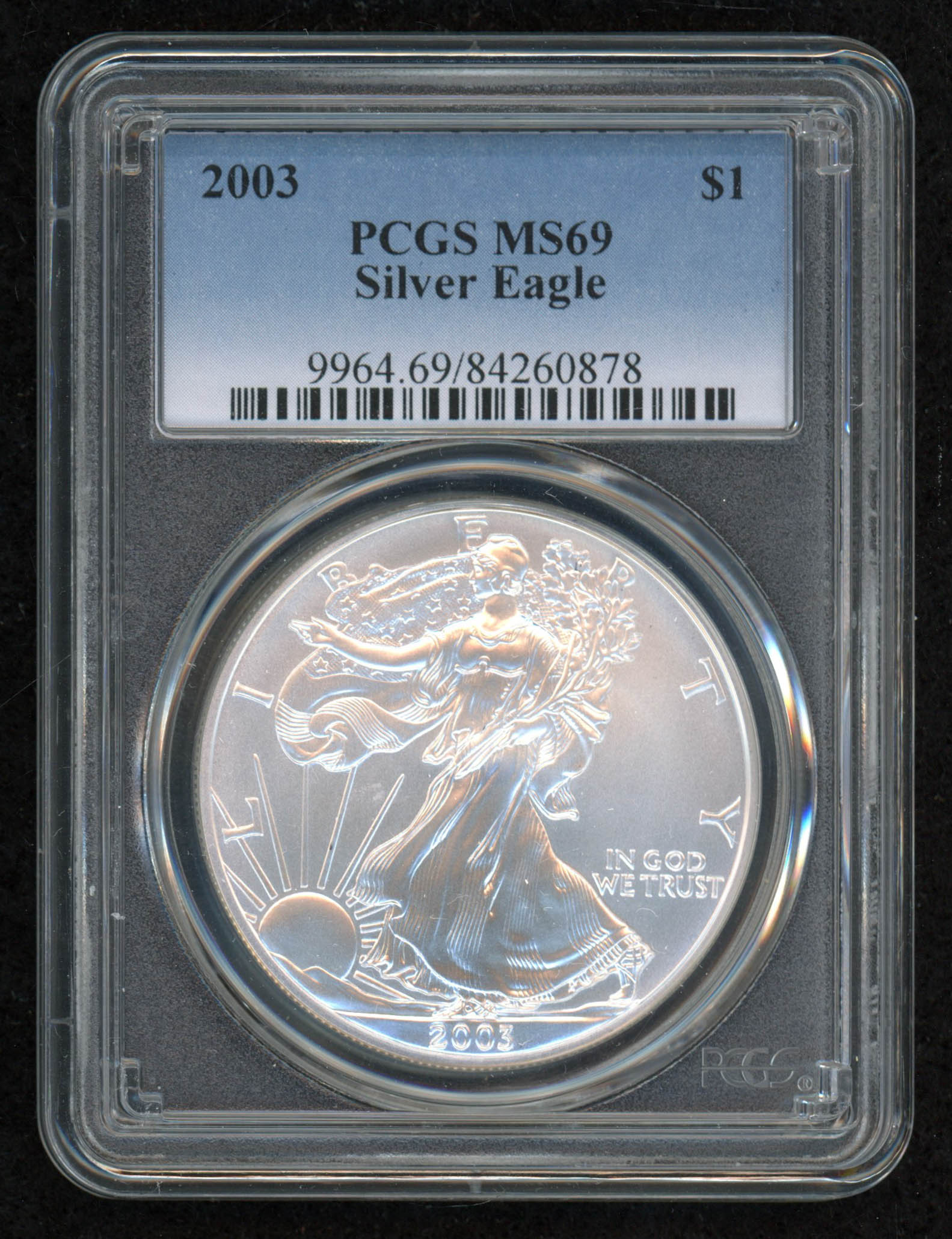 2003 American Silver Eagle $1 One Dollar Coin (PCGS MS69) at PristineAuction.com 2003 American Silver Eagle $1 One Dollar Coin (PCGS MS69) at PristineAuction.com