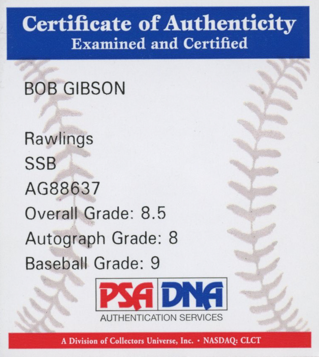 Bob Gibson Signed OML Baseball with Display Case (PSA COA - Graded 8.5) at PristineAuction.com Bob Gibson Signed OML Baseball with Display Case (PSA COA - Graded 8.5) at PristineAuction.com