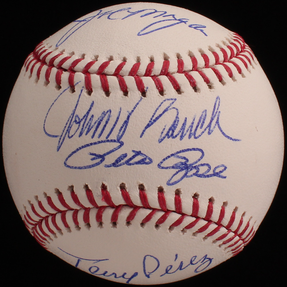 Big Red Machine OML Baseball Signed by (4) with Joe Morgan, Johnny Bench, Tony Perez & Pete Rose (JSA COA) at PristineAuction.com Big Red Machine OML Baseball Signed by (4) with Joe Morgan, Johnny Bench, Tony Perez & Pete Rose (JSA COA) at PristineAuction.com