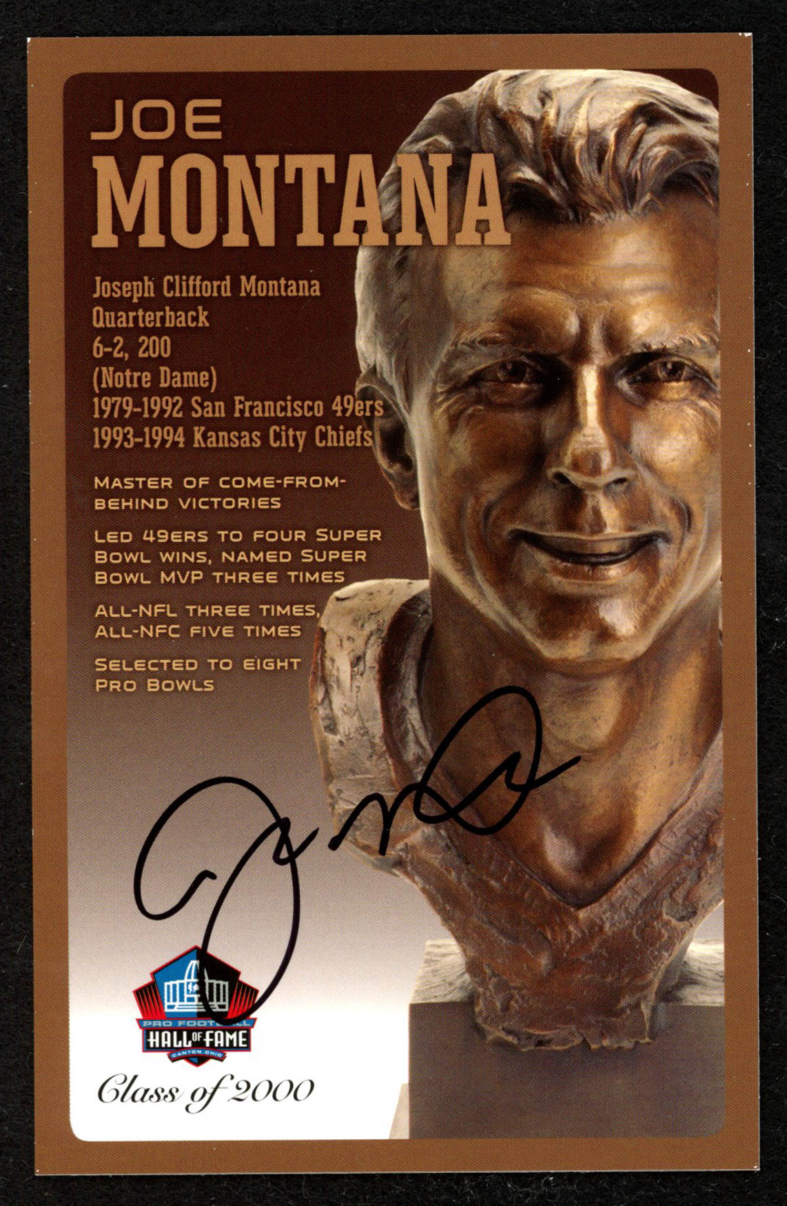 Joe Montana Signed LE Football Hall of Fame 3.5x5.5 Postcard (Beckett) at PristineAuction.com Joe Montana Signed LE Football Hall of Fame 3.5x5.5 Postcard (Beckett) at PristineAuction.com