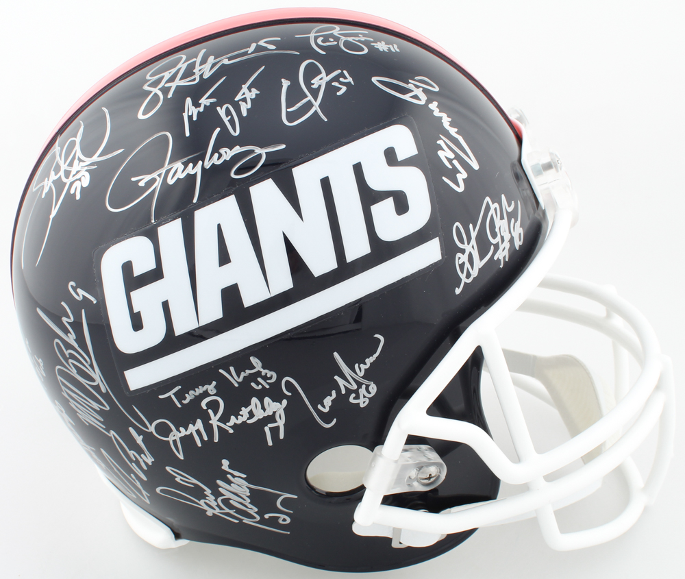 Giants Super Bowl XXI & XXV Champions Full-Size Helmet Team-Signed by (28) with Phil Simms, Lawrence Taylor, Jeff Hostetler, Mark Bavaro (Schwartz COA) at PristineAuction.com Giants Super Bowl XXI & XXV Champions Full-Size Helmet Team-Signed by (28) with Phil Simms, Lawrence Taylor, Jeff Hostetler, Mark Bavaro (Schwartz COA) at PristineAuction.com