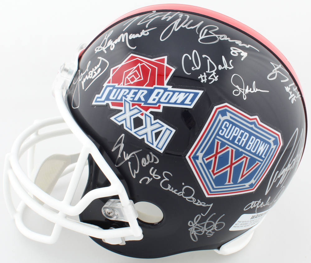 Giants Super Bowl XXI & XXV Champions Full-Size Helmet Team-Signed by (28) with Phil Simms, Lawrence Taylor, Jeff Hostetler, Mark Bavaro (Schwartz COA) at PristineAuction.com Giants Super Bowl XXI & XXV Champions Full-Size Helmet Team-Signed by (28) with Phil Simms, Lawrence Taylor, Jeff Hostetler, Mark Bavaro (Schwartz COA) at PristineAuction.com