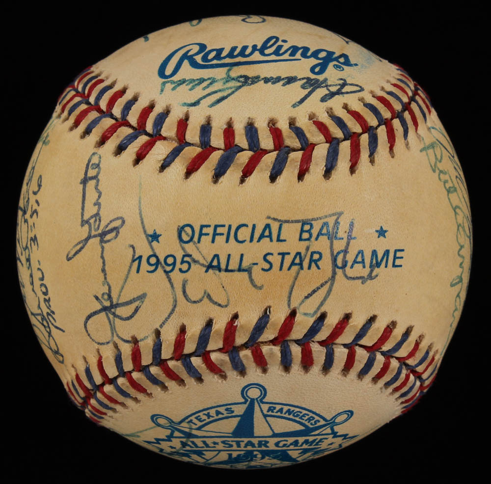 1995 All-Star Game Baseball signed by (25) With Orlando Cepeda, Harmon Killebrew, Robin Roberts, Earl Weaver With Display Base (PSA LOA) at PristineAuction.com 1995 All-Star Game Baseball signed by (25) With Orlando Cepeda, Harmon Killebrew, Robin Roberts, Earl Weaver With Display Base (PSA LOA) at PristineAuction.com
