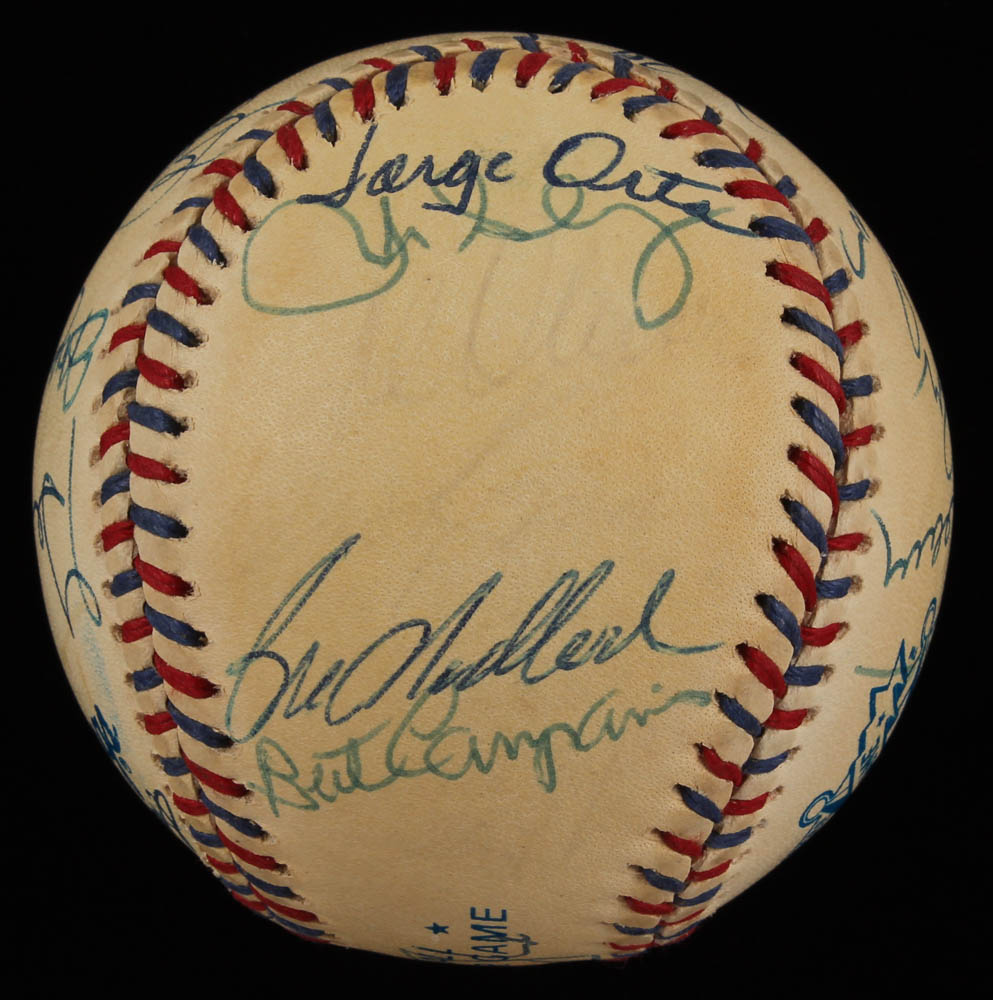 1995 All-Star Game Baseball signed by (25) With Orlando Cepeda, Harmon Killebrew, Robin Roberts, Earl Weaver With Display Base (PSA LOA) at PristineAuction.com 1995 All-Star Game Baseball signed by (25) With Orlando Cepeda, Harmon Killebrew, Robin Roberts, Earl Weaver With Display Base (PSA LOA) at PristineAuction.com