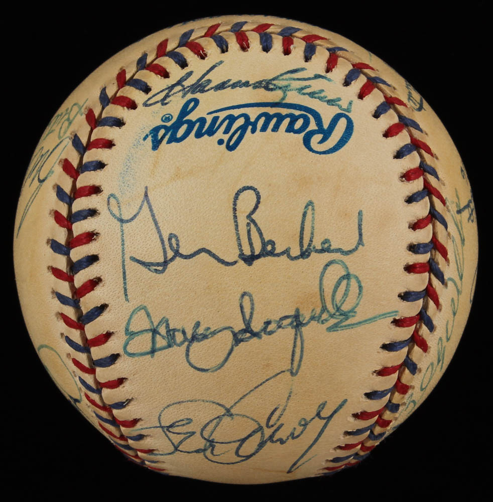 1995 All-Star Game Baseball signed by (25) With Orlando Cepeda, Harmon Killebrew, Robin Roberts, Earl Weaver With Display Base (PSA LOA) at PristineAuction.com 1995 All-Star Game Baseball signed by (25) With Orlando Cepeda, Harmon Killebrew, Robin Roberts, Earl Weaver With Display Base (PSA LOA) at PristineAuction.com