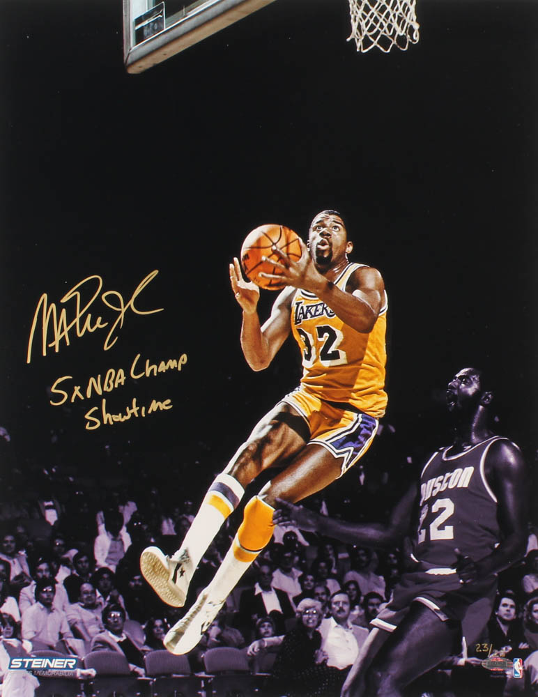 Magic Johnson Signed LE Lakers 16x20 Photo Inscribed "5x NBA Champ" & "Showtime" (Steiner COA) at PristineAuction.com Magic Johnson Signed LE Lakers 16x20 Photo Inscribed "5x NBA Champ" & "Showtime" (Steiner COA) at PristineAuction.com