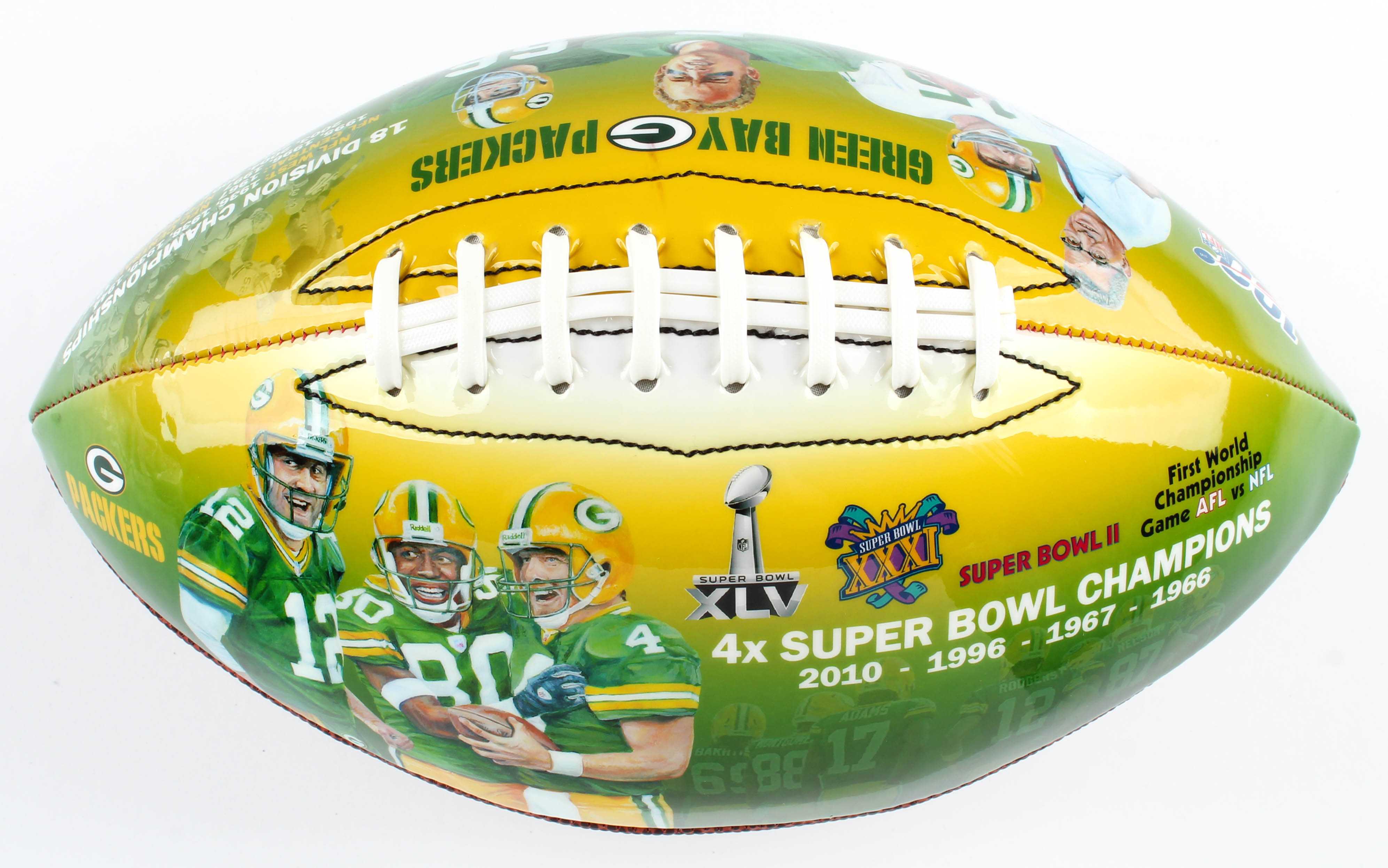 Aaron Rodgers Signed Packers NFL 100th Anniversary Legacy Art Football (Fanatics Hologram) at PristineAuction.com Aaron Rodgers Signed Packers NFL 100th Anniversary Legacy Art Football (Fanatics Hologram) at PristineAuction.com