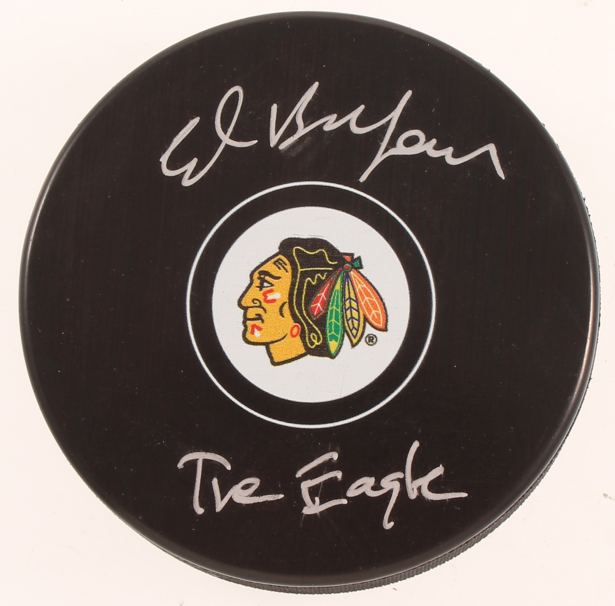 Ed Belfour Signed Blackhawks Logo Hockey Puck Inscribed "The Eagle" (SideLine Hologram) at PristineAuction.com Ed Belfour Signed Blackhawks Logo Hockey Puck Inscribed "The Eagle" (SideLine Hologram) at PristineAuction.com