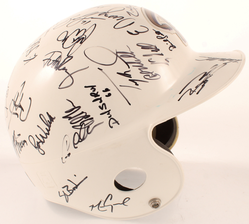 2001 Diamondbacks Full-Size Batting Helmet Team-Signed by (41) with Randy Johnson, Luis Gonzalez, Mike Morgan, Matt Williams, Craig Counsell, Steve Finley, Mark Grace (Beckett) at PristineAuction.com 2001 Diamondbacks Full-Size Batting Helmet Team-Signed by (41) with Randy Johnson, Luis Gonzalez, Mike Morgan, Matt Williams, Craig Counsell, Steve Finley, Mark Grace (Beckett) at PristineAuction.com