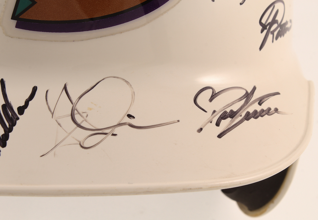 2001 Diamondbacks Full-Size Batting Helmet Team-Signed by (41) with Randy Johnson, Luis Gonzalez, Mike Morgan, Matt Williams, Craig Counsell, Steve Finley, Mark Grace (Beckett) at PristineAuction.com 2001 Diamondbacks Full-Size Batting Helmet Team-Signed by (41) with Randy Johnson, Luis Gonzalez, Mike Morgan, Matt Williams, Craig Counsell, Steve Finley, Mark Grace (Beckett) at PristineAuction.com