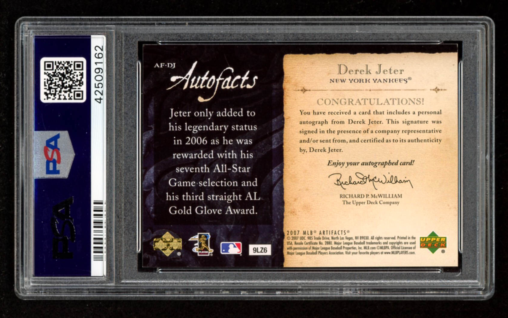 Derek Jeter 2007 Artifacts Autofacts #DJ (PSA 9) at PristineAuction.com Derek Jeter 2007 Artifacts Autofacts #DJ (PSA 9) at PristineAuction.com