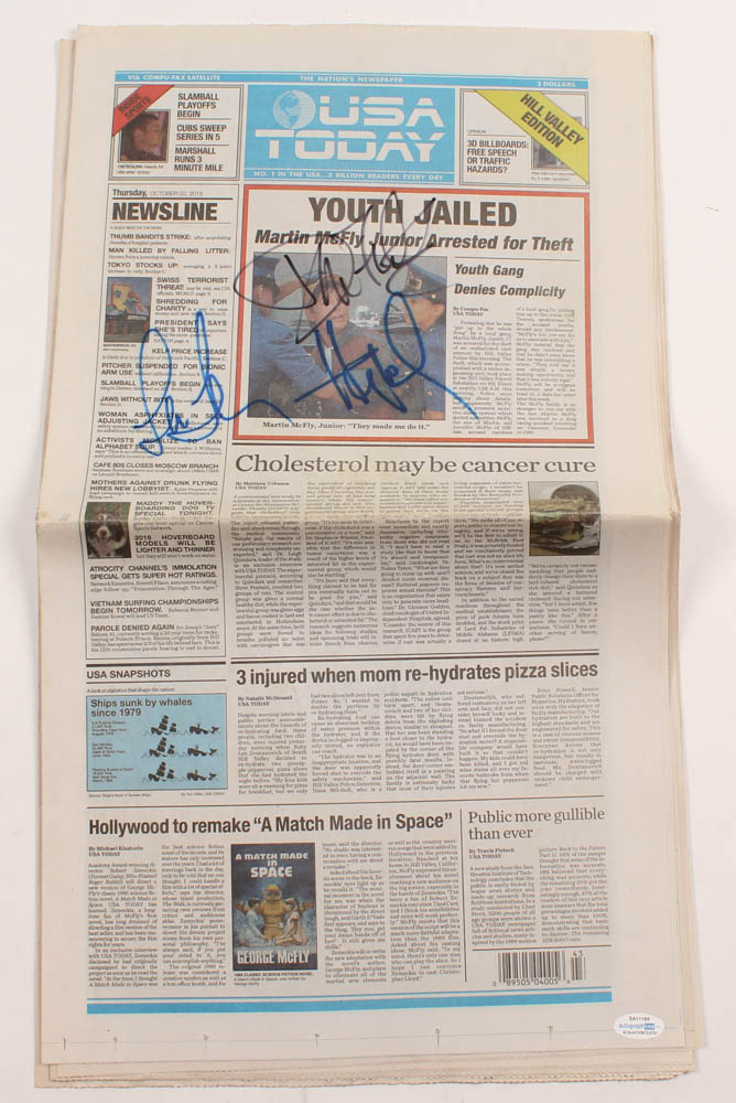 Lea Thompson, Donald Fullilove & Huey Lewis Signed "Back to the Future" USA Today Replica Prop Newspaper (AutographCOA Hologram) at PristineAuction.com Lea Thompson, Donald Fullilove & Huey Lewis Signed "Back to the Future" USA Today Replica Prop Newspaper (AutographCOA Hologram) at PristineAuction.com