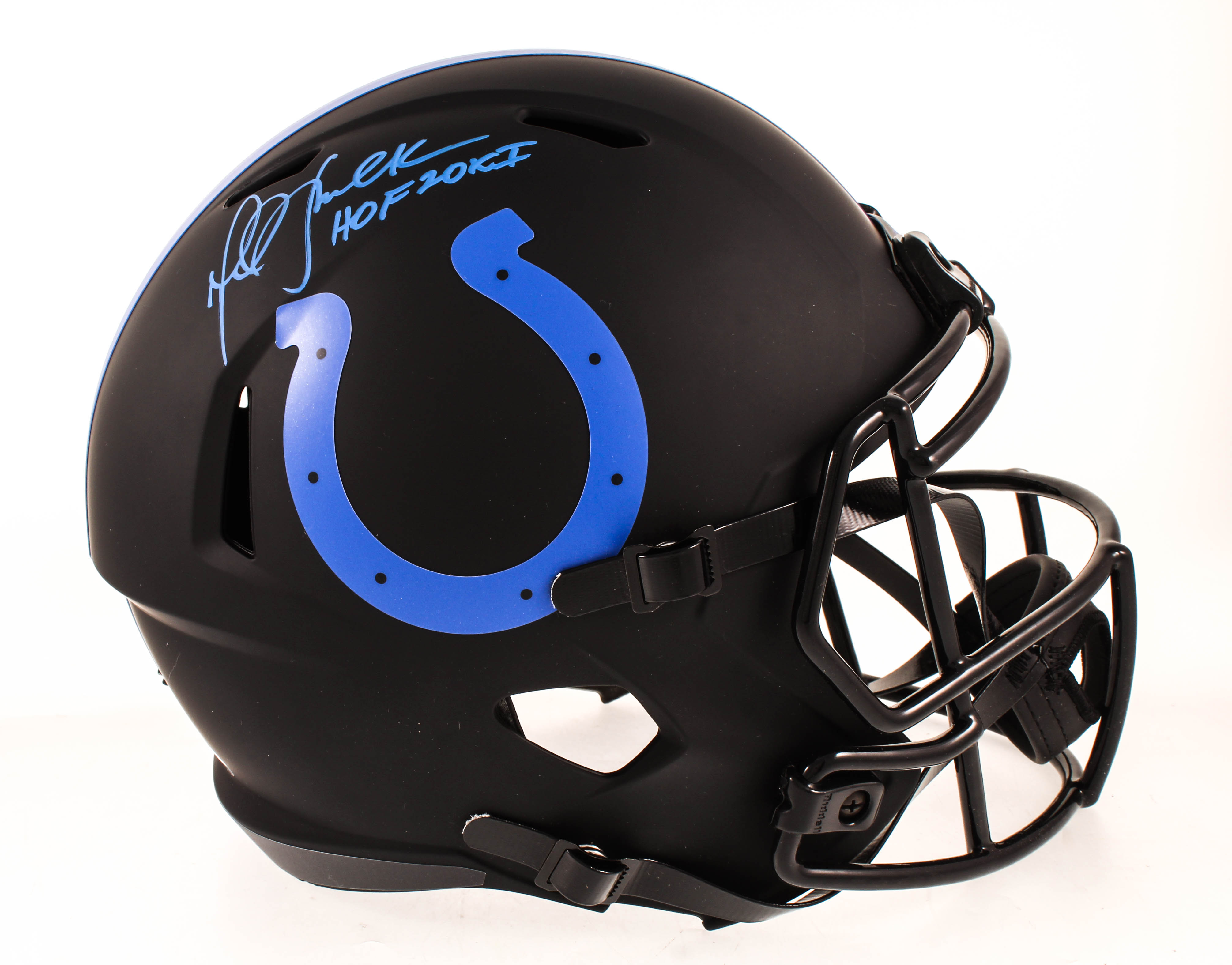 Marshall Faulk Signed Colts Full-Size Eclipse Alternate Speed Helmet Inscribed "HOF20XI" (Beckett COA) at PristineAuction.com Marshall Faulk Signed Colts Full-Size Eclipse Alternate Speed Helmet Inscribed "HOF20XI" (Beckett COA) at PristineAuction.com