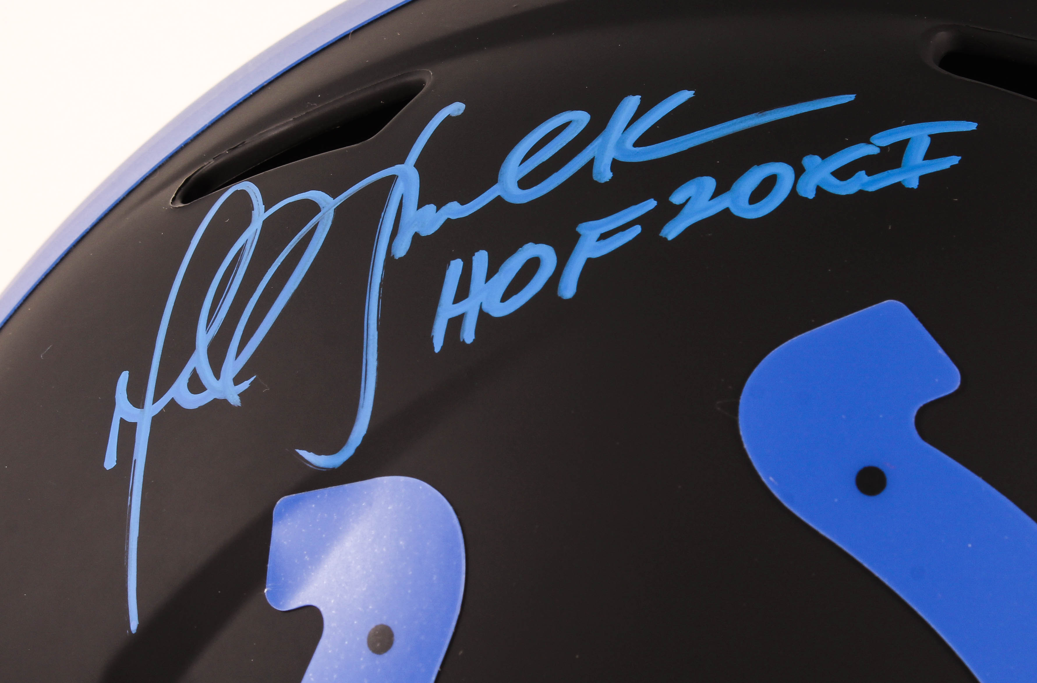 Marshall Faulk Signed Colts Full-Size Eclipse Alternate Speed Helmet Inscribed "HOF20XI" (Beckett COA) at PristineAuction.com Marshall Faulk Signed Colts Full-Size Eclipse Alternate Speed Helmet Inscribed "HOF20XI" (Beckett COA) at PristineAuction.com