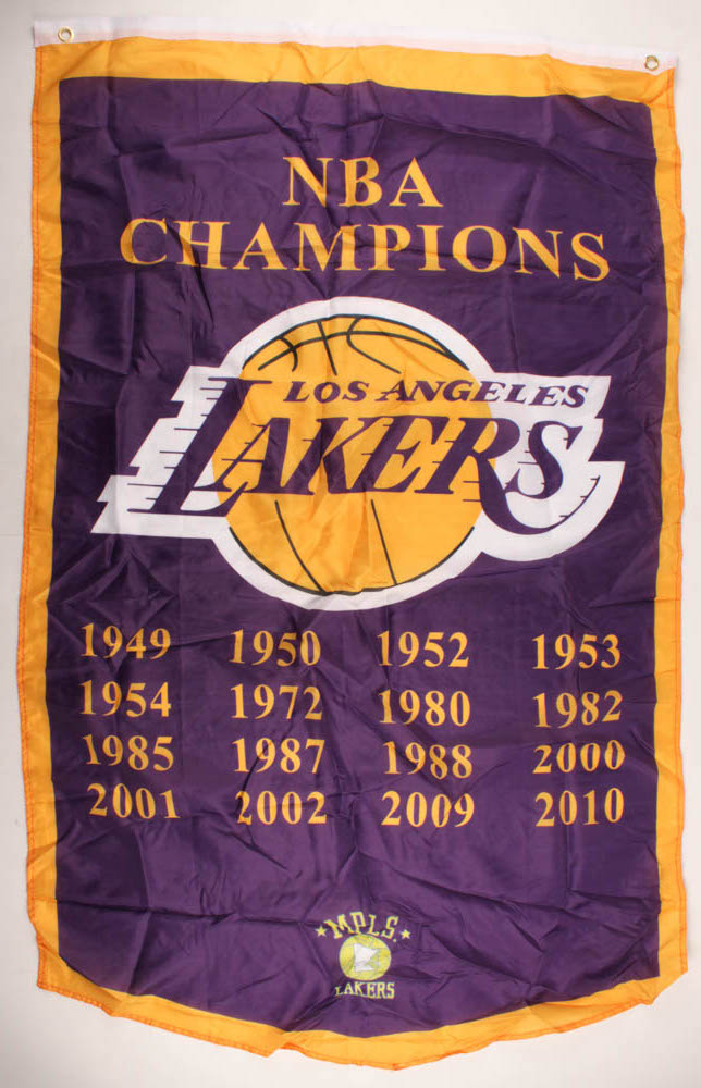 Lakers NBA Champions Logo Flag at PristineAuction.com Lakers NBA Champions Logo Flag at PristineAuction.com