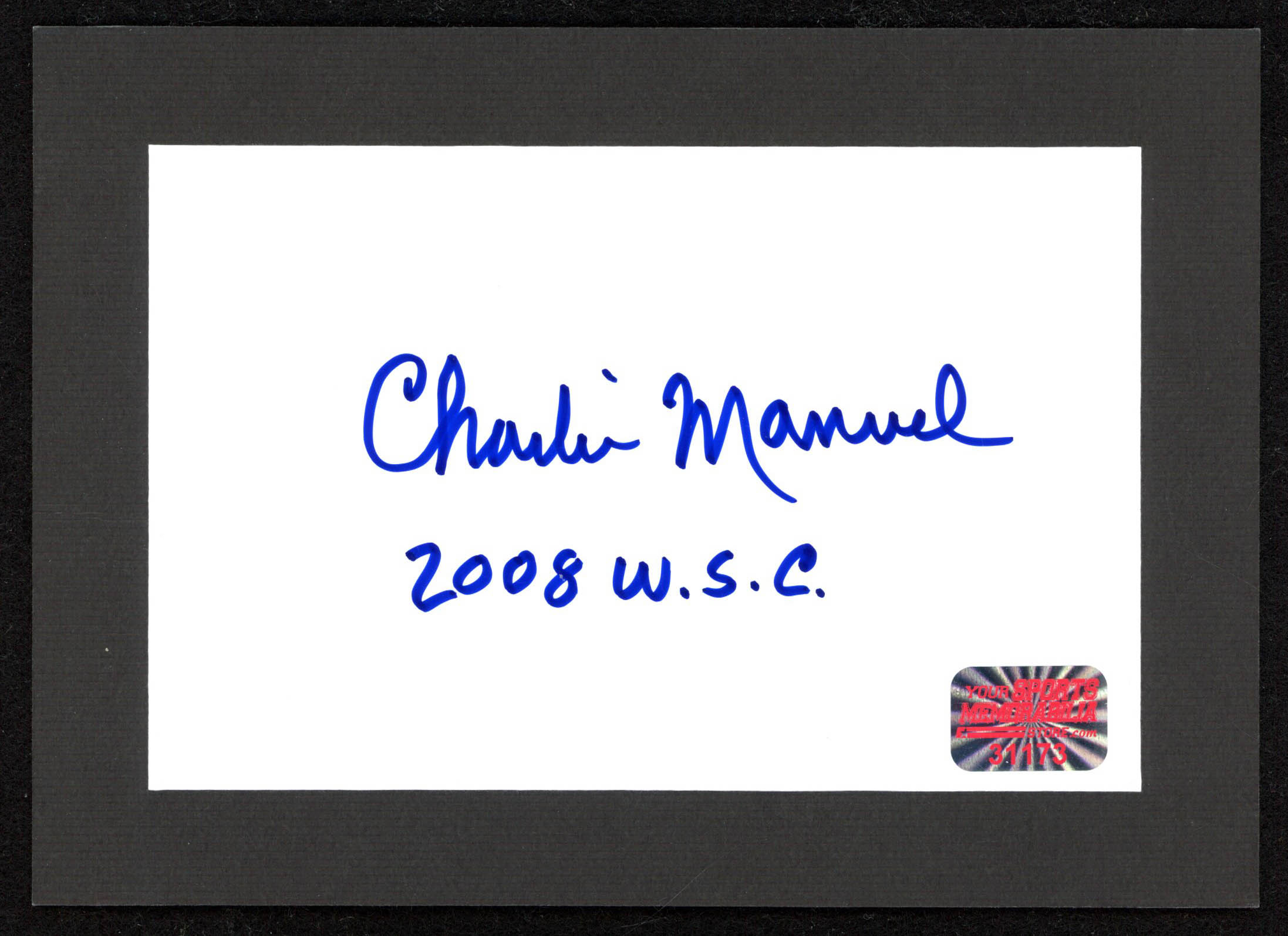 Charlie Manuel Signed 5x7 Custom Matted Cut (YSMS COA) at PristineAuction.com Charlie Manuel Signed 5x7 Custom Matted Cut (YSMS COA) at PristineAuction.com