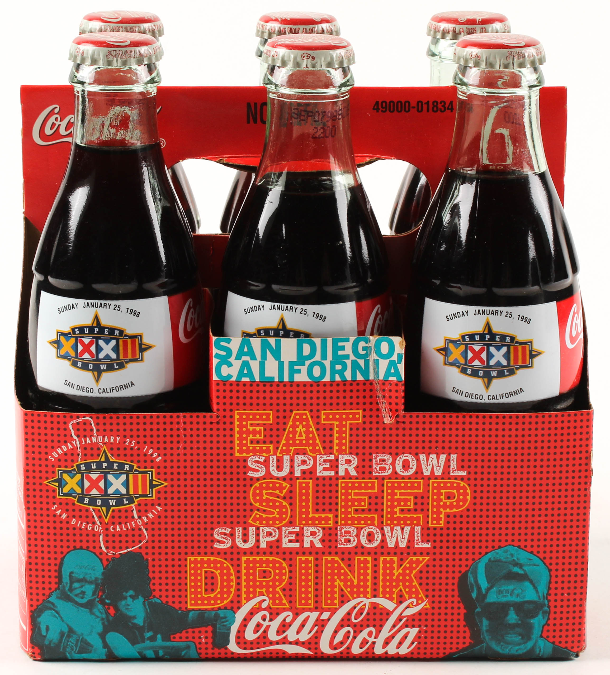 Lot of (6) Super Bowl XXXII Commemorative Coca-Cola Bottles at PristineAuction.com Lot of (6) Super Bowl XXXII Commemorative Coca-Cola Bottles at PristineAuction.com