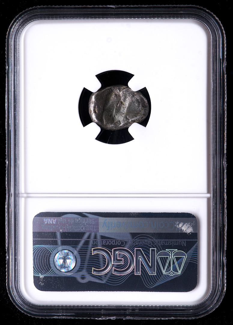 c.5th Century B.C. Achaemenid Empire - AR Siglos Silver Coin (NGC Fine) obv Hero King with Bow & Spear rv Incuse Punch at PristineAuction.com c.5th Century B.C. Achaemenid Empire - AR Siglos Silver Coin (NGC Fine) obv Hero King with Bow & Spear rv Incuse Punch at PristineAuction.com