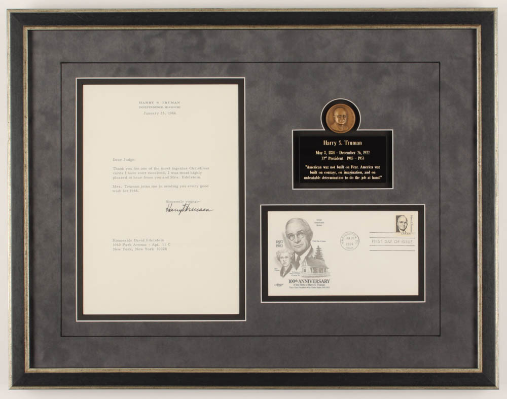 Harry S. Truman Signed 16x21 Custom Framed Letter Display (JSA LOA) at PristineAuction.com Harry S. Truman Signed 16x21 Custom Framed Letter Display (JSA LOA) at PristineAuction.com