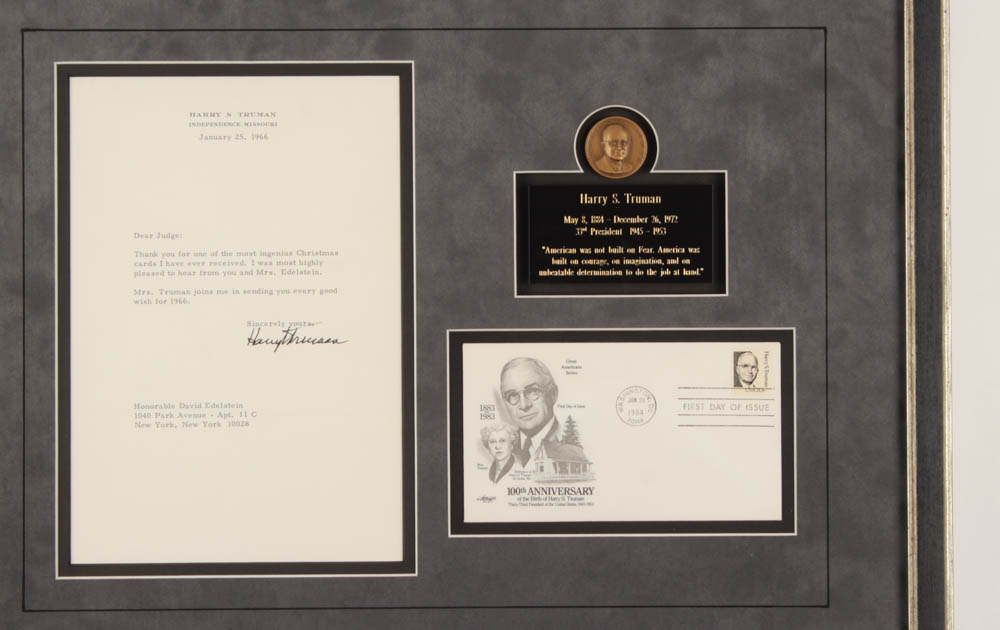 Harry S. Truman Signed 16x21 Custom Framed Letter Display (JSA LOA) at PristineAuction.com Harry S. Truman Signed 16x21 Custom Framed Letter Display (JSA LOA) at PristineAuction.com
