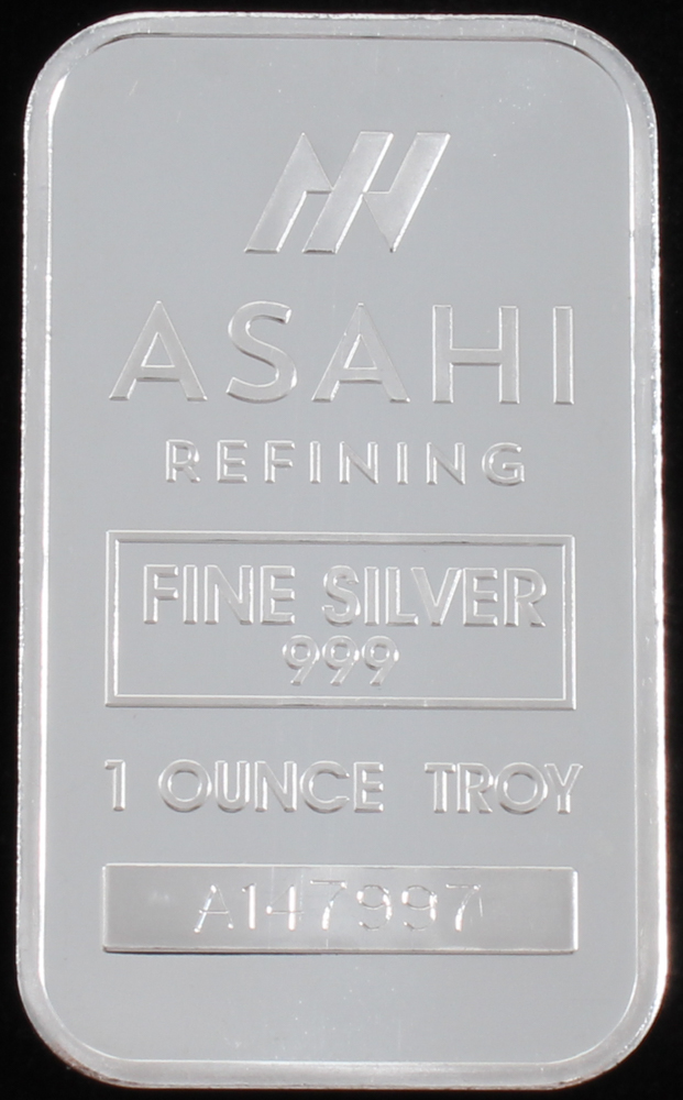 1 Troy Ounce .999 Fine Silver "Asahi Refining" Bullion Bar at PristineAuction.com 1 Troy Ounce .999 Fine Silver "Asahi Refining" Bullion Bar at PristineAuction.com
