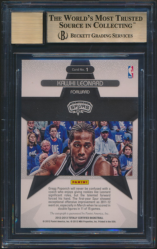 Kawhi Leonard 2012-13 Totally Certified Rookie Roll Call Autographs #1 (BGS 9.5) at PristineAuction.com Kawhi Leonard 2012-13 Totally Certified Rookie Roll Call Autographs #1 (BGS 9.5) at PristineAuction.com