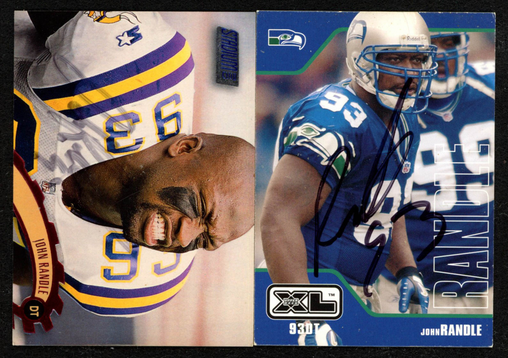 Lot of (2) John Randle Signed Football Cards with 2002 Upper Deck XL #419 & 1997 Stadium Club #267 (JSA COA)