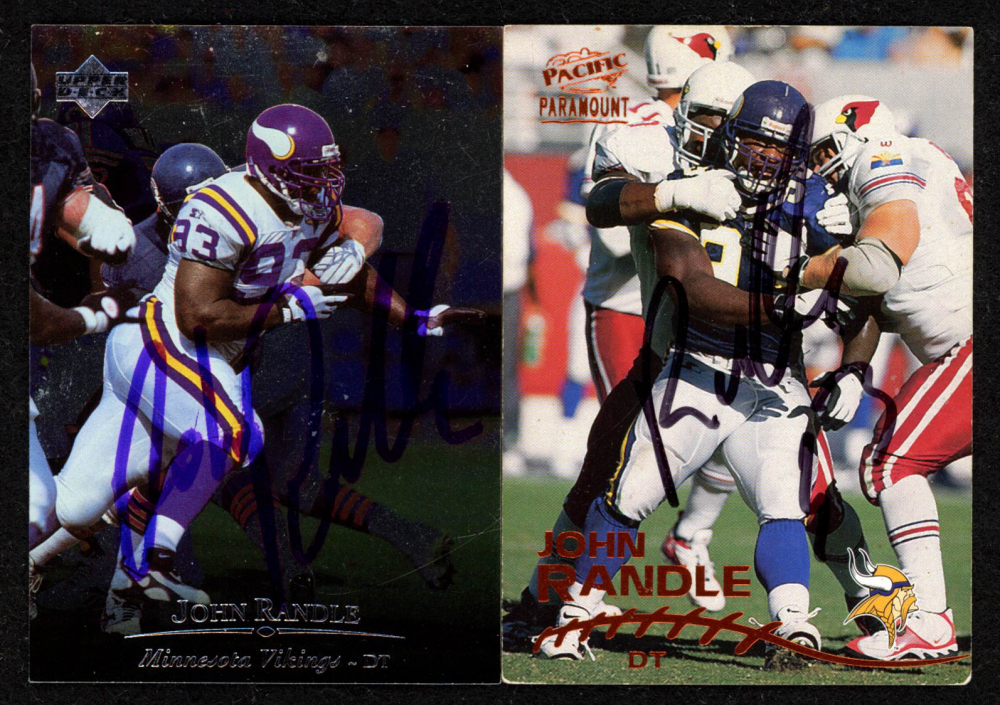 Lot of (2) John Randle Signed Football Cards with 1996 Upper Deck Silver #137 &  1998 Paramount Copper #130 (JSA COA)