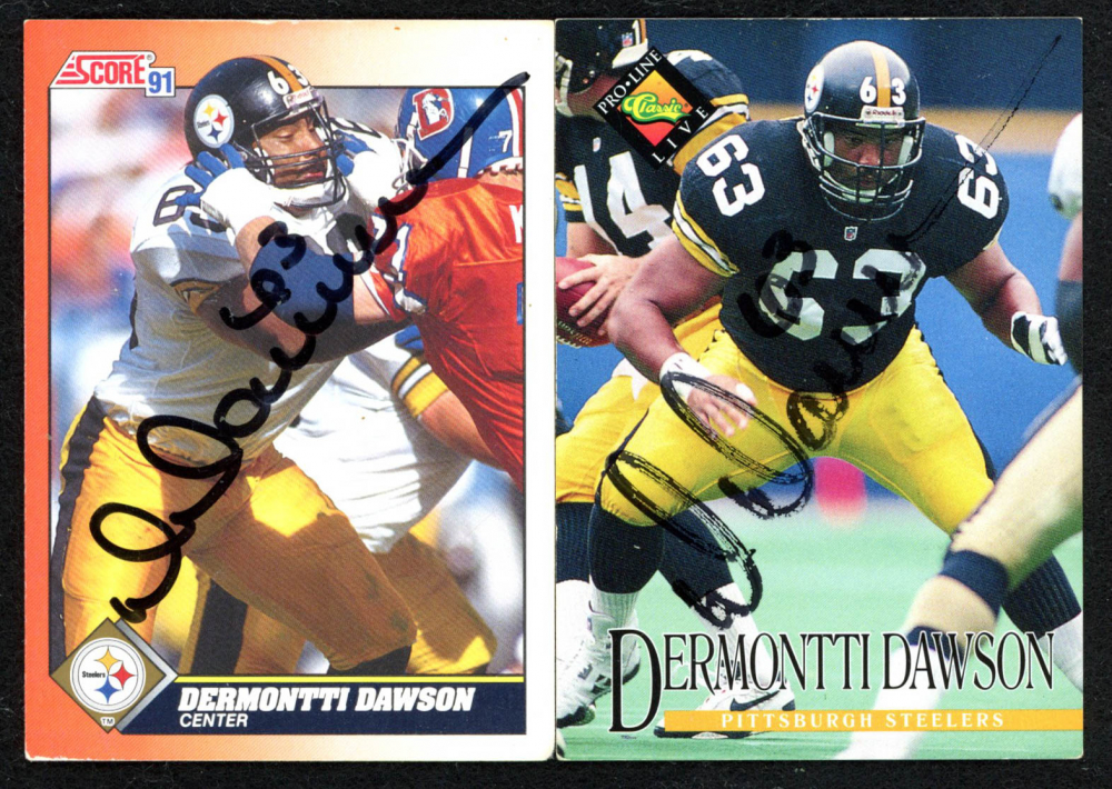 Lot of (2) Dermontti Dawson Signed Football Cards with 1994 Pro Line Live #283 & 1991 Score #423 (JSA COA)