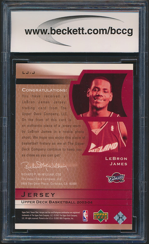 LeBron James 2003-04 Sweet Shot Jerseys #LJJ (BCCG 10) at PristineAuction.com LeBron James 2003-04 Sweet Shot Jerseys #LJJ (BCCG 10) at PristineAuction.com