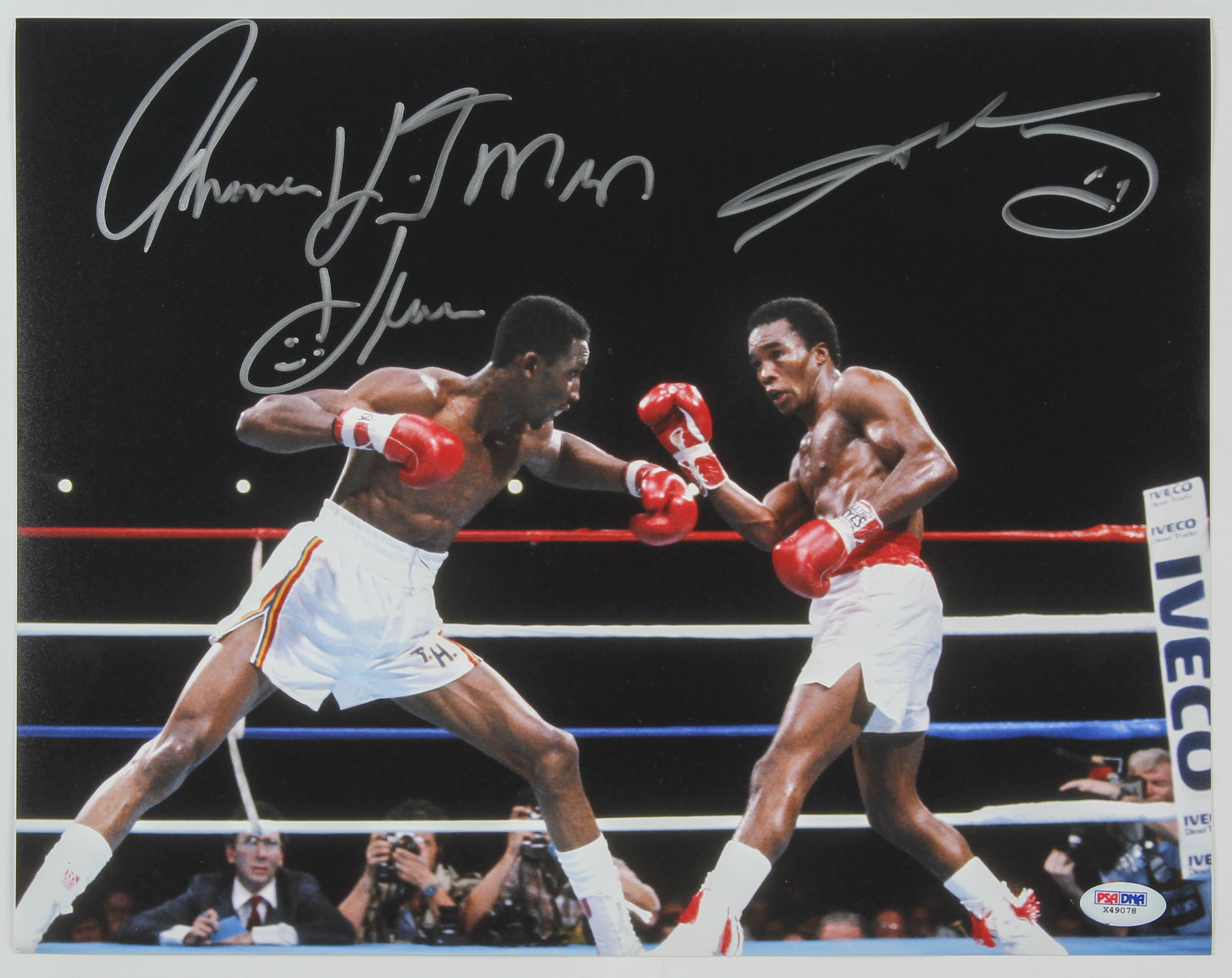 Thomas "Hitman" Hearns & Sugar Ray Leonard Signed 11x14 Photo (PSA COA) at PristineAuction.com Thomas "Hitman" Hearns & Sugar Ray Leonard Signed 11x14 Photo (PSA COA) at PristineAuction.com