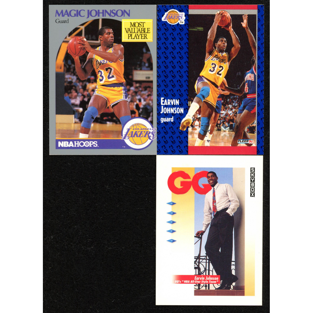 Lot of (3) Magic Johnson Basketball Cards with 1990-91 Hoops #157, 1991-92  Fleer #100 & 1991-92 SkyBox #323 GQ | Pristine Auction