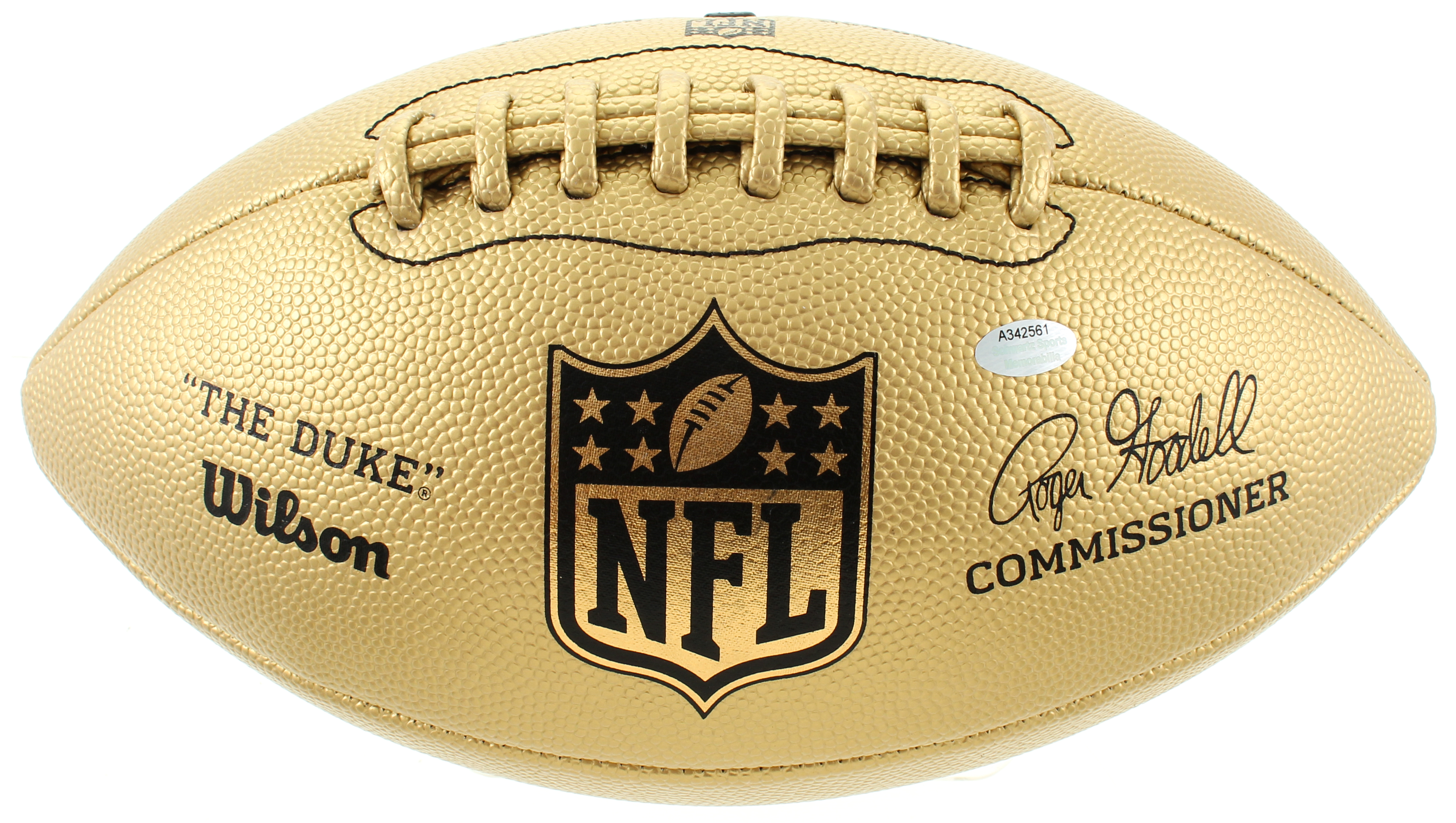 Andre Reed Signed Gold Metallic "The Duke" Official NFL Replica Game Ball Inscribed "HOF 14" (Schwartz Sports COA) at PristineAuction.com Andre Reed Signed Gold Metallic "The Duke" Official NFL Replica Game Ball Inscribed "HOF 14" (Schwartz Sports COA) at PristineAuction.com
