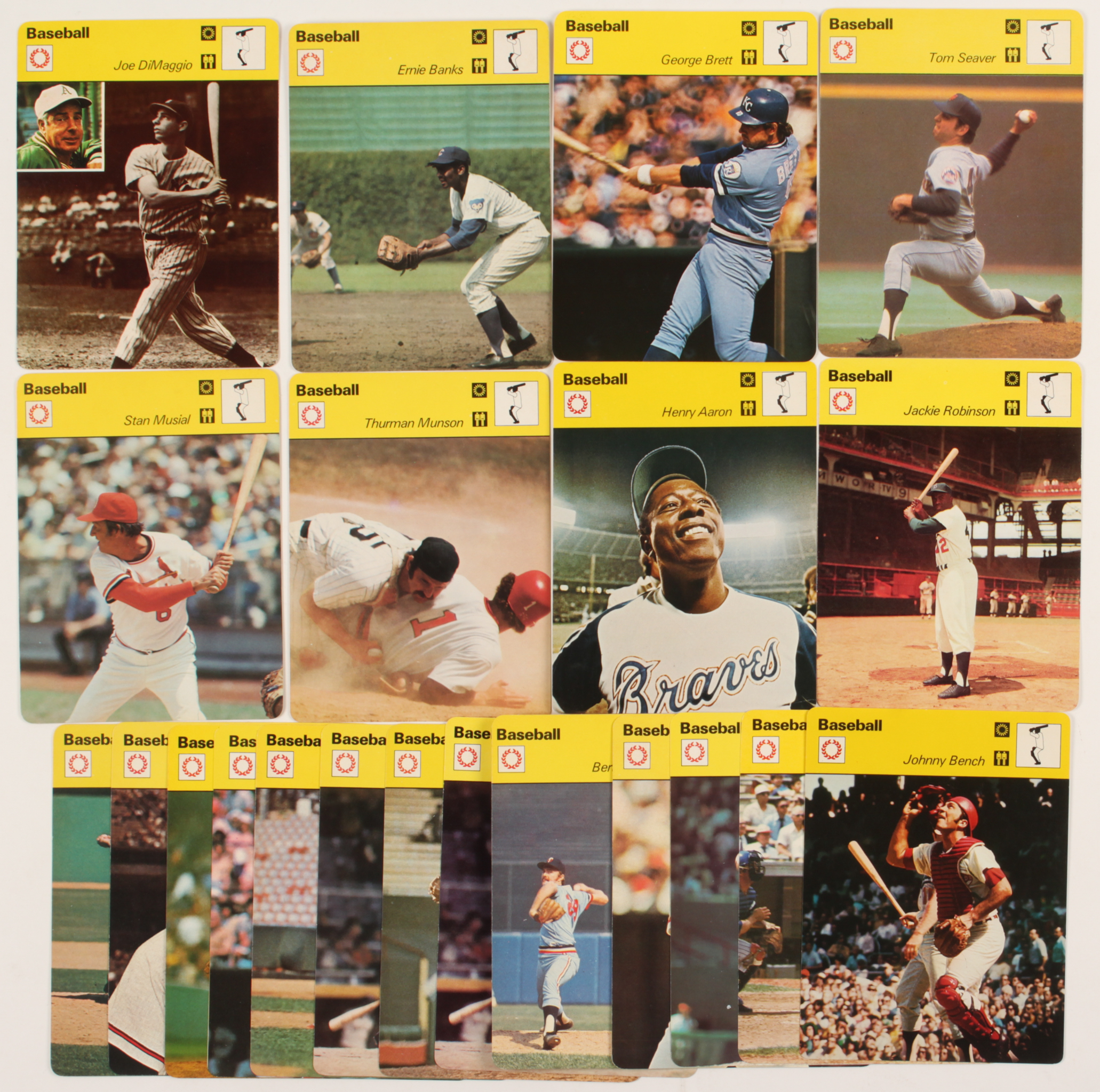 Lot of (20) 1977 Sportscaster Baseball Hall of Fame Baseball Cards with Joe DiMaggio, Stan Musial, George Brett, Ernie Banks, Tom Seaver at PristineAuction.com Lot of (20) 1977 Sportscaster Baseball Hall of Fame Baseball Cards with Joe DiMaggio, Stan Musial, George Brett, Ernie Banks, Tom Seaver at PristineAuction.com