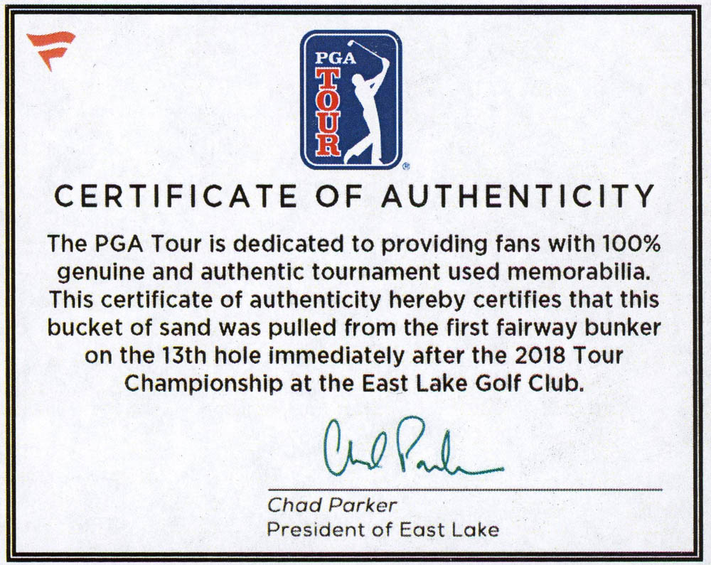 2018 Tour Championship Crystal Golf Ball - Filled with Bunker Sand from the 2018 Tour Championship (Fanatics COA) at PristineAuction.com 2018 Tour Championship Crystal Golf Ball - Filled with Bunker Sand from the 2018 Tour Championship (Fanatics COA) at PristineAuction.com