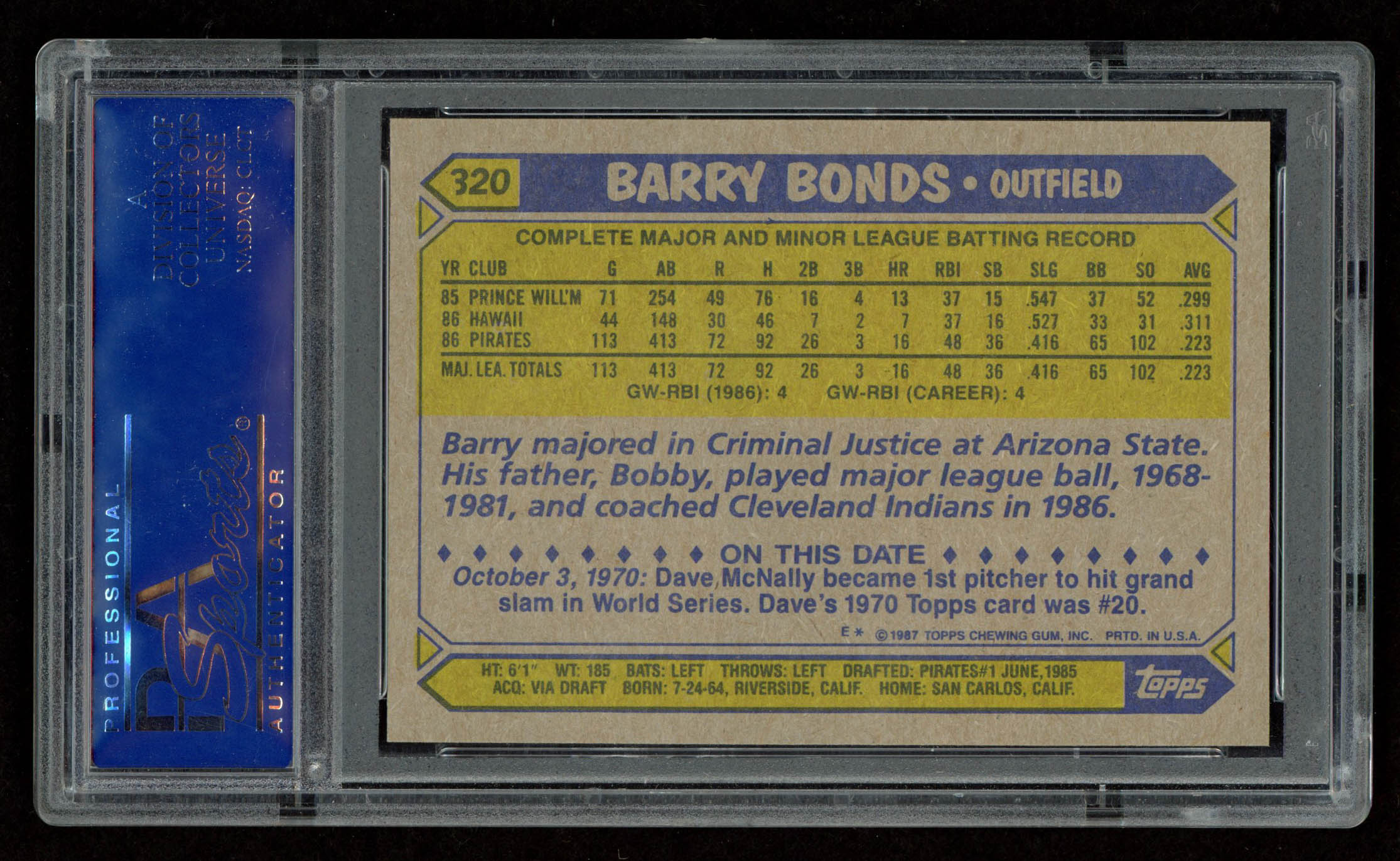 Barry Bonds 1987 Topps #320 RC (PSA 10) at PristineAuction.com Barry Bonds 1987 Topps #320 RC (PSA 10) at PristineAuction.com