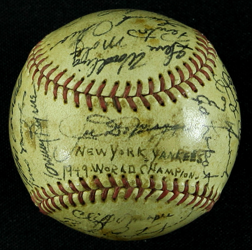 1949 Yankees Team Baseball Signed by (22) with Joe DiMaggio, Yogi Berra, Casey Stengel (JSA) at PristineAuction.com 1949 Yankees Team Baseball Signed by (22) with Joe DiMaggio, Yogi Berra, Casey Stengel (JSA) at PristineAuction.com