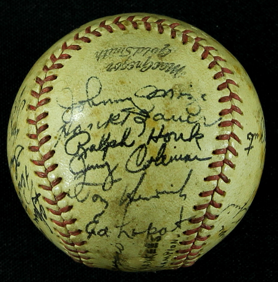1949 Yankees Team Baseball Signed by (22) with Joe DiMaggio, Yogi Berra, Casey Stengel (JSA) at PristineAuction.com 1949 Yankees Team Baseball Signed by (22) with Joe DiMaggio, Yogi Berra, Casey Stengel (JSA) at PristineAuction.com