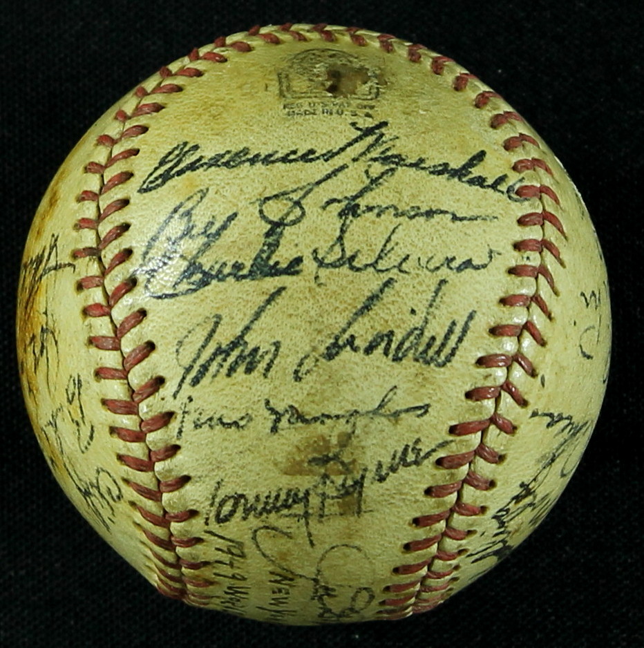 1949 Yankees Team Baseball Signed by (22) with Joe DiMaggio, Yogi Berra, Casey Stengel (JSA) at PristineAuction.com 1949 Yankees Team Baseball Signed by (22) with Joe DiMaggio, Yogi Berra, Casey Stengel (JSA) at PristineAuction.com