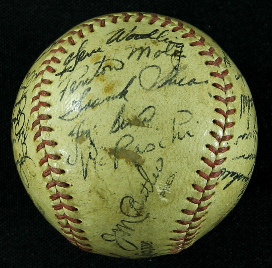 1949 Yankees Team Baseball Signed by (22) with Joe DiMaggio, Yogi Berra, Casey Stengel (JSA) at PristineAuction.com 1949 Yankees Team Baseball Signed by (22) with Joe DiMaggio, Yogi Berra, Casey Stengel (JSA) at PristineAuction.com