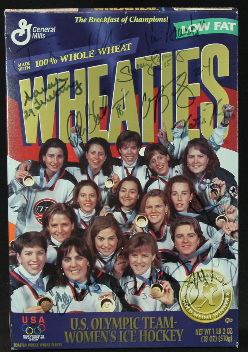 1998 U.S. Olympic Gold Medal Women's Ice Hockey Team Wheaties Box Signed by (11) with Cammi Granato at PristineAuction.com 1998 U.S. Olympic Gold Medal Women's Ice Hockey Team Wheaties Box Signed by (11) with Cammi Granato at PristineAuction.com