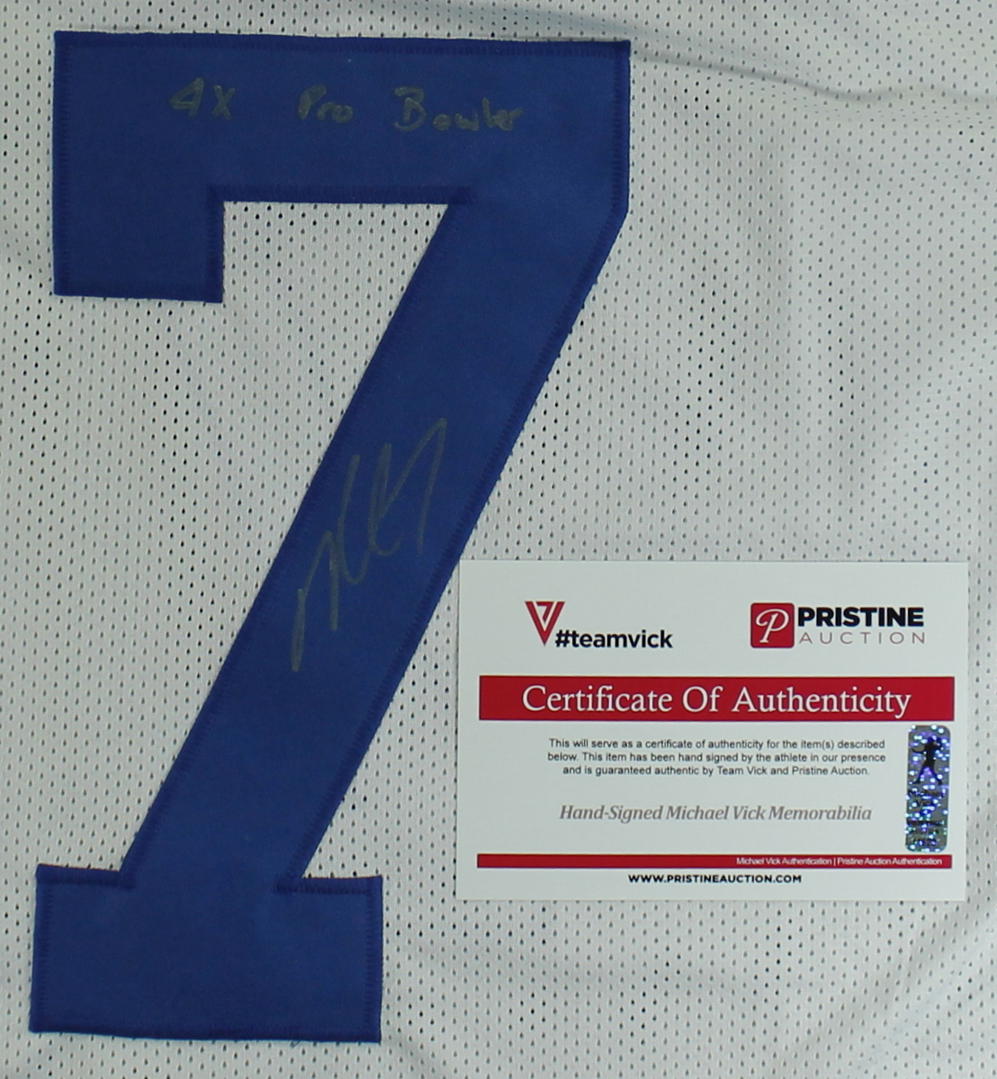 Michael Vick Signed Pro-Bowl Jersey Inscribed "4x Pro Bowler" (Vick COA) at PristineAuction.com Michael Vick Signed Pro-Bowl Jersey Inscribed "4x Pro Bowler" (Vick COA) at PristineAuction.com